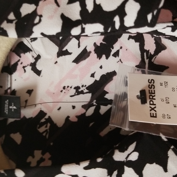 Express Floral Black Pink Convertible Tie Portofino Shirt Small New - Picture 2 of 6